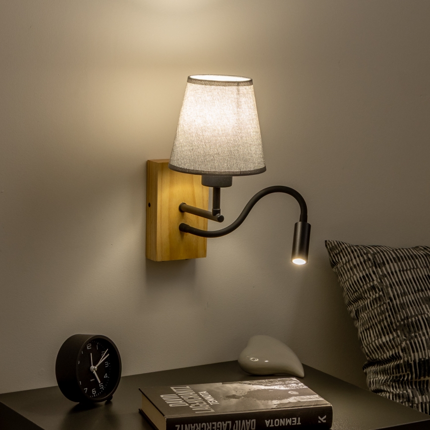 Brilagi - LED Lankstus sieninis šviestuvas NUBILA WOOD 1xE27/25W/230V + LED/3W ąžuolas/pilka