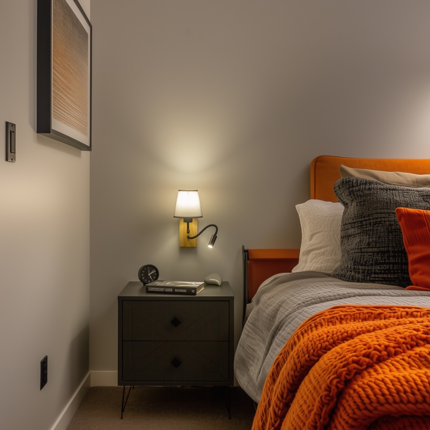 Brilagi - LED Lankstus sieninis šviestuvas NUBILA WOOD 1xE27/25W/230V + LED/3W ąžuolas/pilka