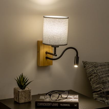 Brilagi - LED Lankstus sieninis šviestuvas NUBILA WOOD 1xE27/25W/230V + LED/3W ąžuolas/pilka