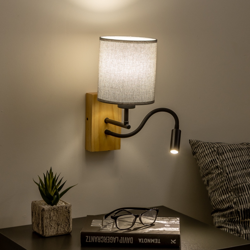 Brilagi - LED Lankstus sieninis šviestuvas NUBILA WOOD 1xE27/25W/230V + LED/3W ąžuolas/pilka