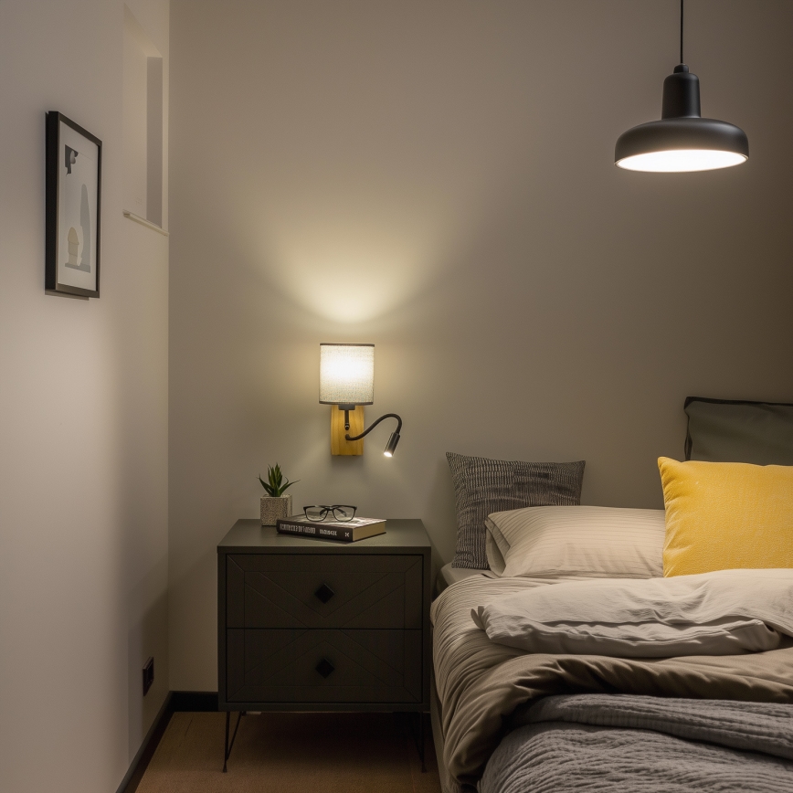 Brilagi - LED Lankstus sieninis šviestuvas NUBILA WOOD 1xE27/25W/230V + LED/3W ąžuolas/pilka