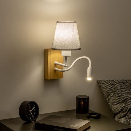 Brilagi - LED Lankstus sieninis šviestuvas NUBILA WOOD 1xE27/25W/230V + LED/3W ąžuolas/pilka