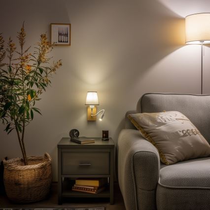Brilagi - LED Lankstus sieninis šviestuvas NUBILA WOOD 1xE27/25W/230V + LED/3W ąžuolas/pilka