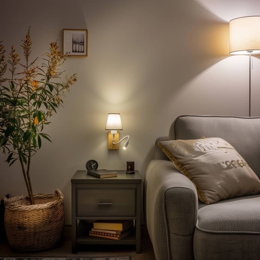 Brilagi - LED Lankstus sieninis šviestuvas NUBILA WOOD 1xE27/25W/230V + LED/3W ąžuolas/pilka