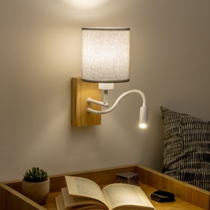 Brilagi - LED Lankstus sieninis šviestuvas NUBILA WOOD 1xE27/25W/230V + LED/3W ąžuolas/pilka