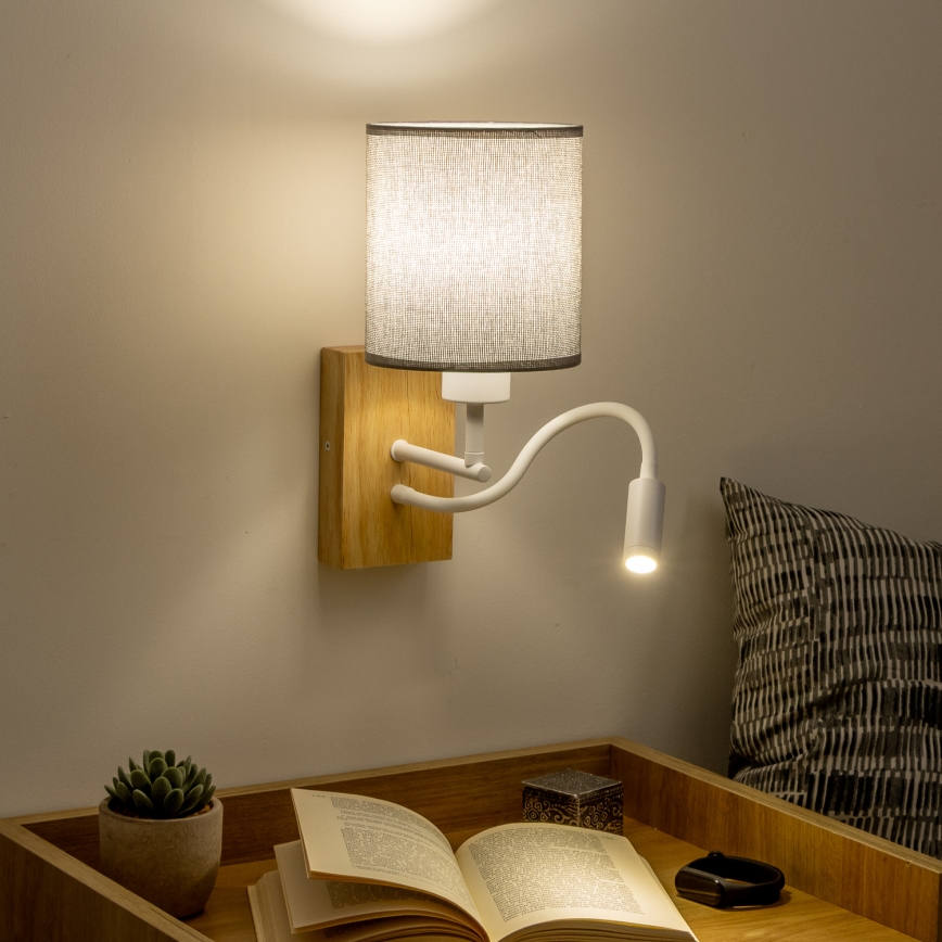 Brilagi - LED Lankstus sieninis šviestuvas NUBILA WOOD 1xE27/25W/230V + LED/3W ąžuolas/pilka