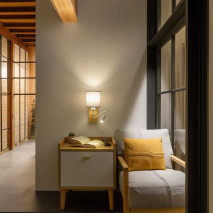 Brilagi - LED Lankstus sieninis šviestuvas NUBILA WOOD 1xE27/25W/230V + LED/3W ąžuolas/pilka