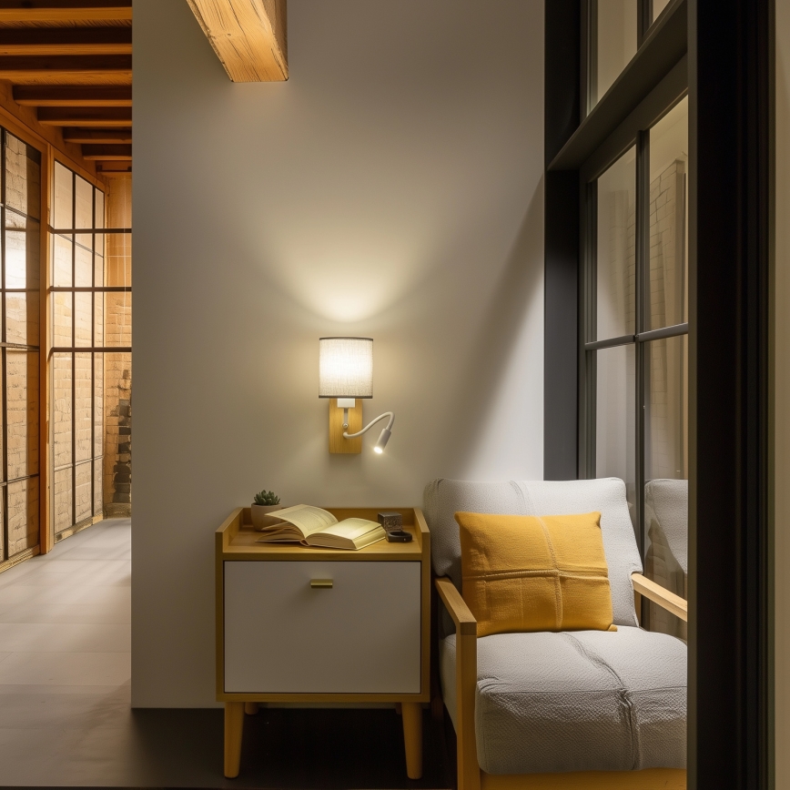 Brilagi - LED Lankstus sieninis šviestuvas NUBILA WOOD 1xE27/25W/230V + LED/3W ąžuolas/pilka