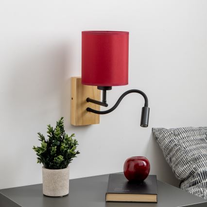 Brilagi - LED Lankstus sieninis šviestuvas NUBILA WOOD 1xE27/25W/230V + LED/3W ąžuolas/Pompėjos raudona