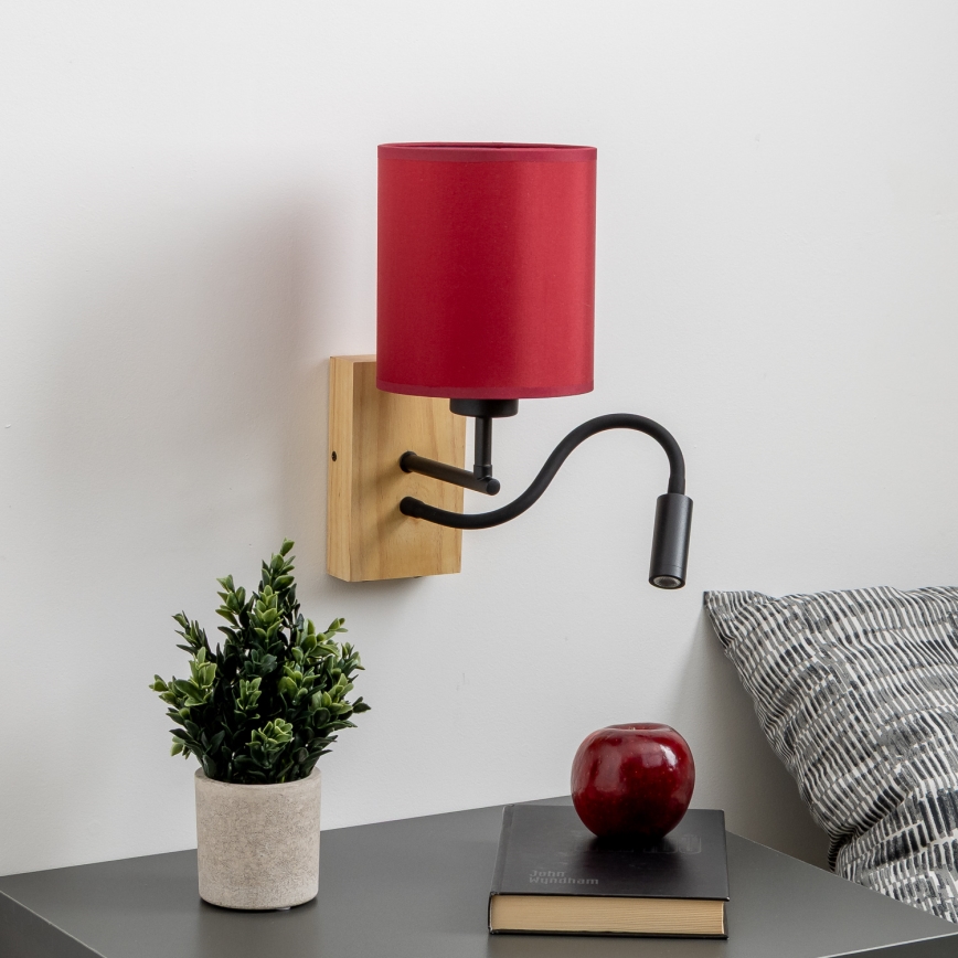 Brilagi - LED Lankstus sieninis šviestuvas NUBILA WOOD 1xE27/25W/230V + LED/3W ąžuolas/Pompėjos raudona