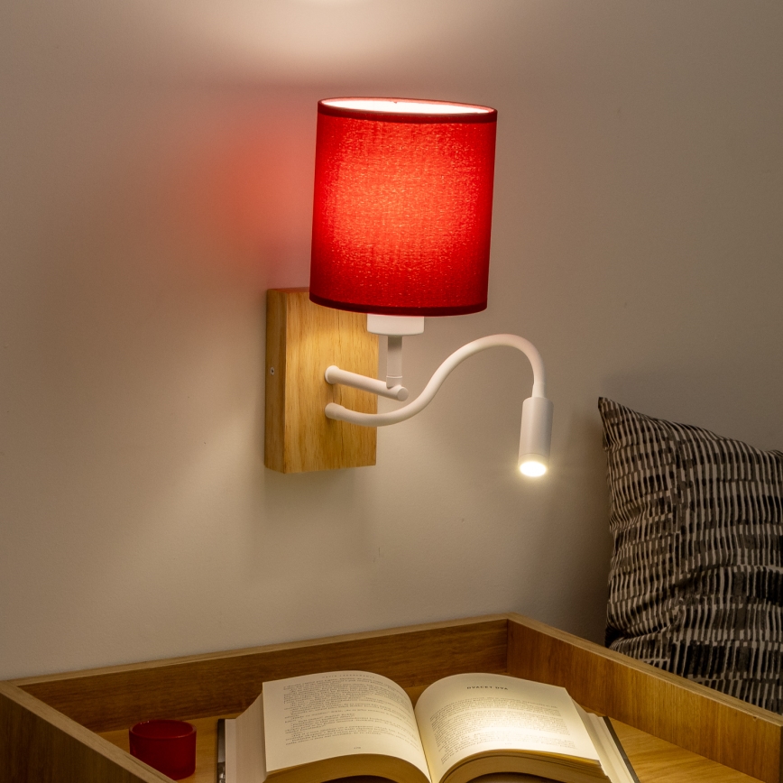 Brilagi - LED Lankstus sieninis šviestuvas NUBILA WOOD 1xE27/25W/230V + LED/3W ąžuolas/Pompėjos raudona