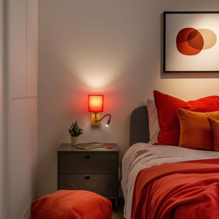 Brilagi - LED Lankstus sieninis šviestuvas NUBILA WOOD 1xE27/25W/230V + LED/3W ąžuolas/raudona