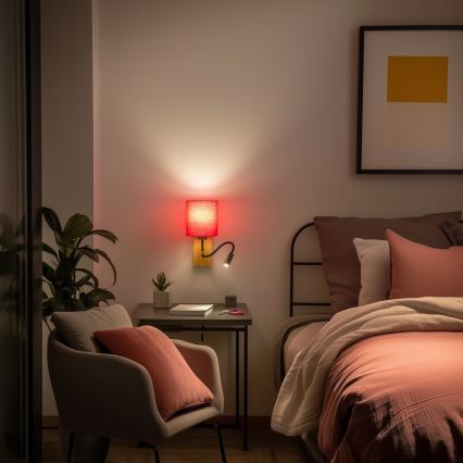 Brilagi - LED Lankstus sieninis šviestuvas NUBILA WOOD 1xE27/25W/230V + LED/3W ąžuolas/rausva