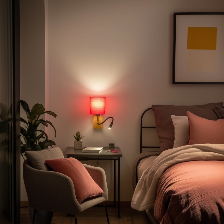 Brilagi - LED Lankstus sieninis šviestuvas NUBILA WOOD 1xE27/25W/230V + LED/3W ąžuolas/rausva