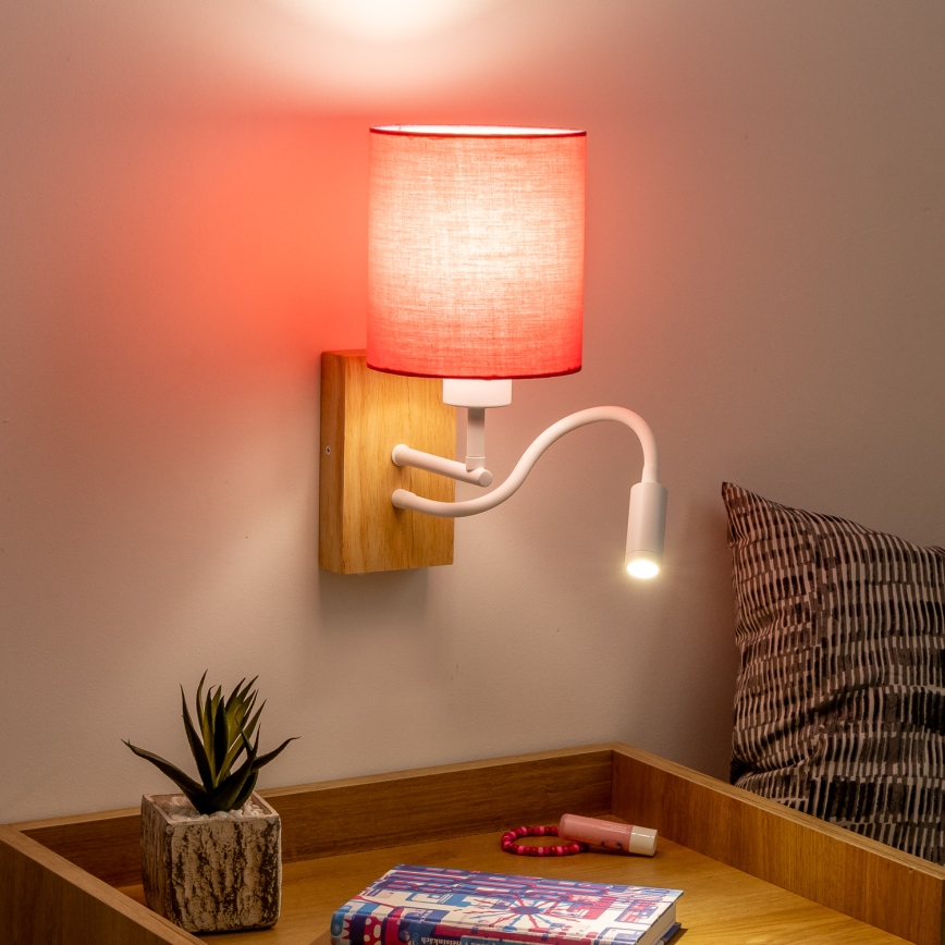 Brilagi - LED Lankstus sieninis šviestuvas NUBILA WOOD 1xE27/25W/230V + LED/3W ąžuolas/rausva