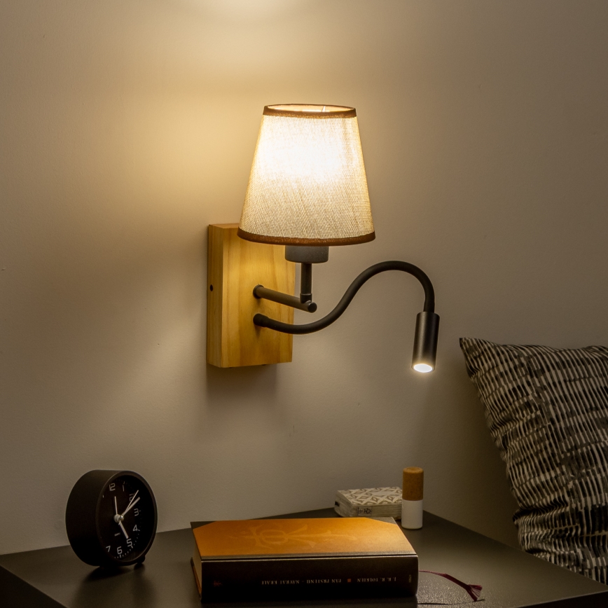 Brilagi - LED Lankstus sieninis šviestuvas NUBILA WOOD 1xE27/25W/230V + LED/3W ąžuolas/ruda