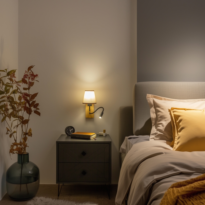 Brilagi - LED Lankstus sieninis šviestuvas NUBILA WOOD 1xE27/25W/230V + LED/3W ąžuolas/ruda