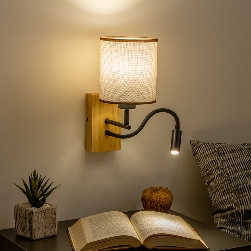 Brilagi - LED Lankstus sieninis šviestuvas NUBILA WOOD 1xE27/25W/230V + LED/3W ąžuolas/ruda