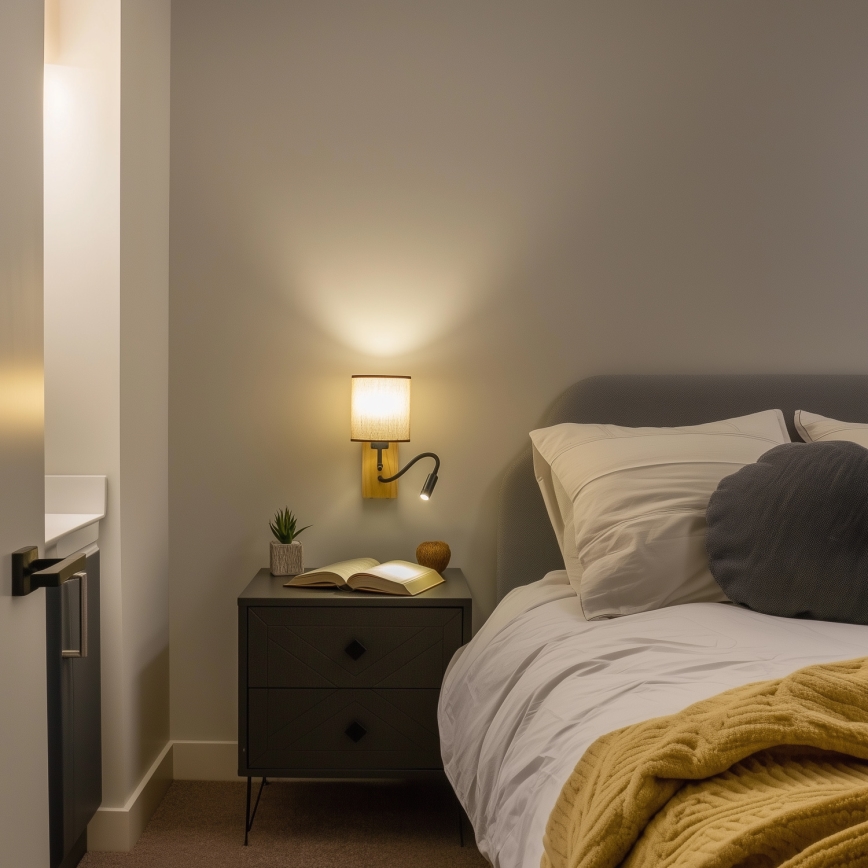Brilagi - LED Lankstus sieninis šviestuvas NUBILA WOOD 1xE27/25W/230V + LED/3W ąžuolas/ruda