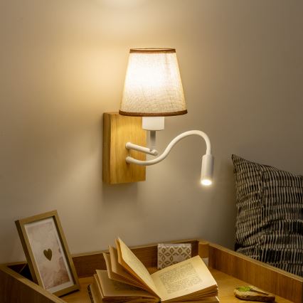 Brilagi - LED Lankstus sieninis šviestuvas NUBILA WOOD 1xE27/25W/230V + LED/3W ąžuolas/ruda