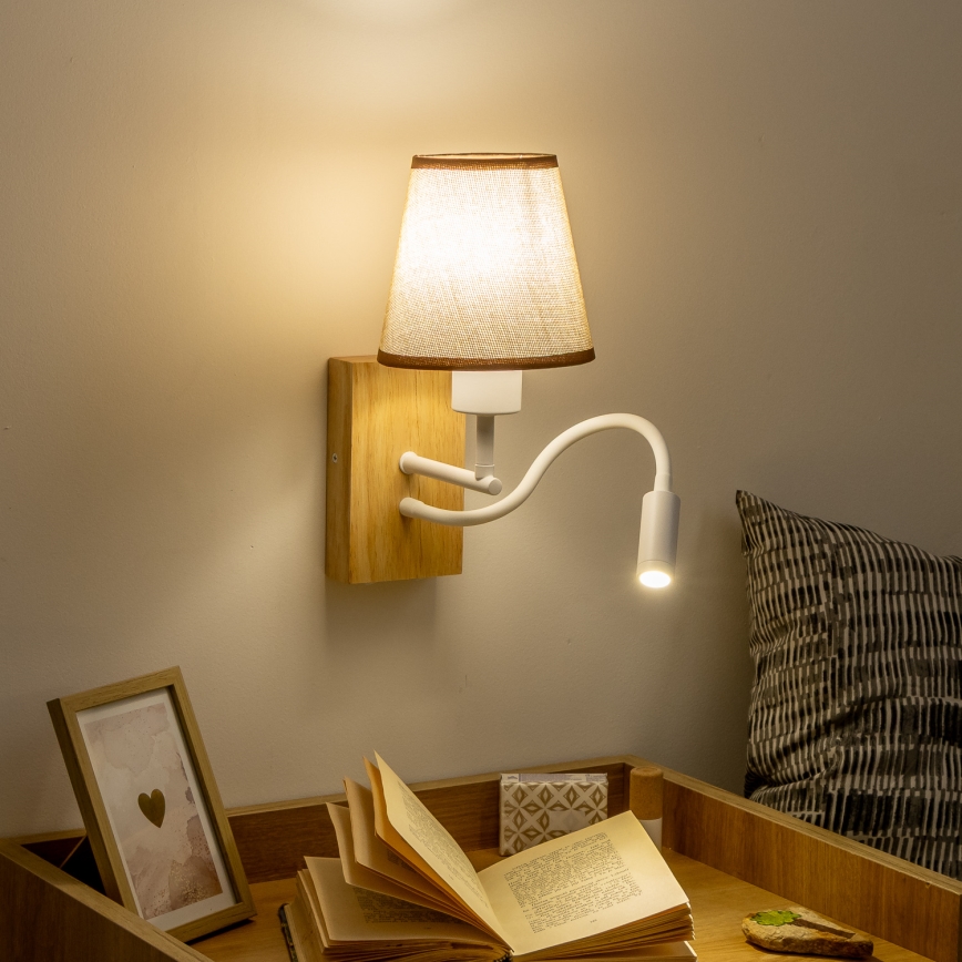 Brilagi - LED Lankstus sieninis šviestuvas NUBILA WOOD 1xE27/25W/230V + LED/3W ąžuolas/ruda