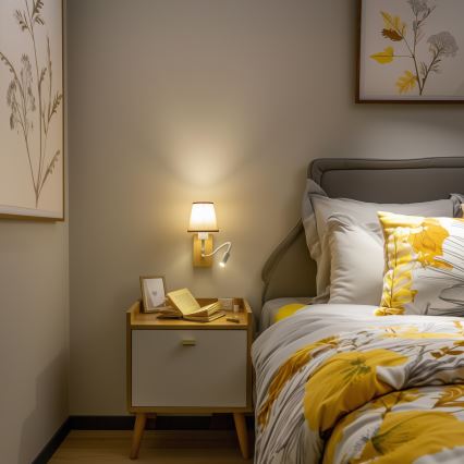 Brilagi - LED Lankstus sieninis šviestuvas NUBILA WOOD 1xE27/25W/230V + LED/3W ąžuolas/ruda