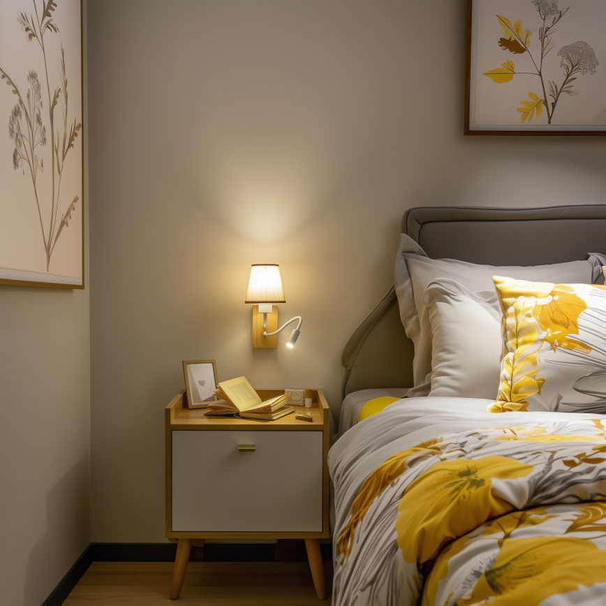 Brilagi - LED Lankstus sieninis šviestuvas NUBILA WOOD 1xE27/25W/230V + LED/3W ąžuolas/ruda