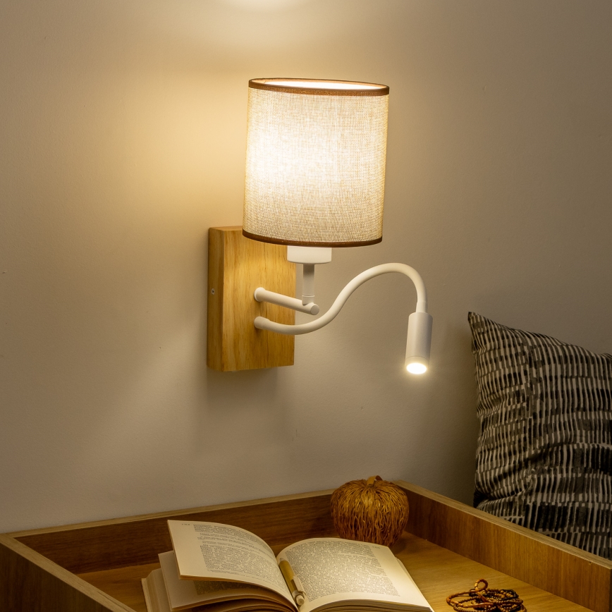 Brilagi - LED Lankstus sieninis šviestuvas NUBILA WOOD 1xE27/25W/230V + LED/3W ąžuolas/ruda
