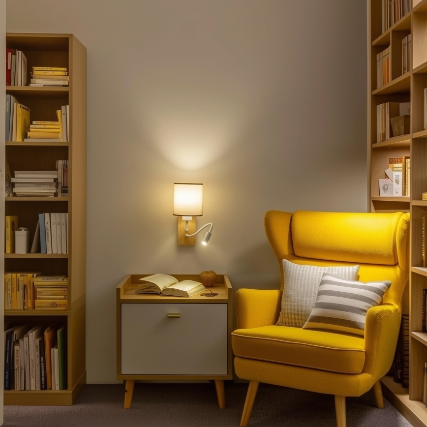 Brilagi - LED Lankstus sieninis šviestuvas NUBILA WOOD 1xE27/25W/230V + LED/3W ąžuolas/ruda