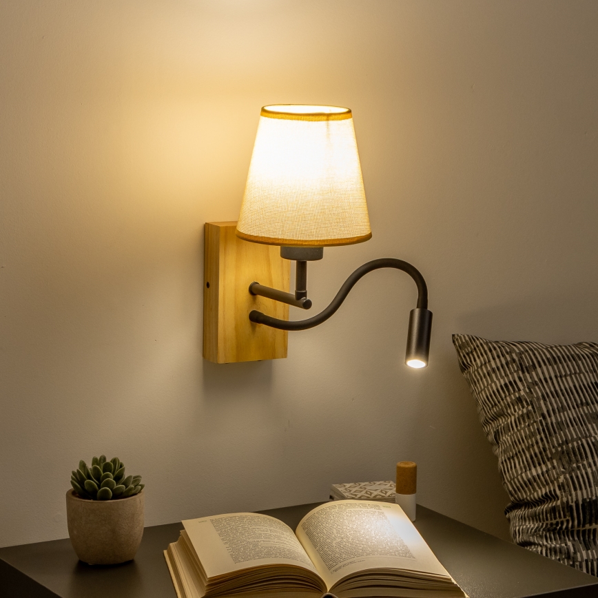 Brilagi - LED Lankstus sieninis šviestuvas NUBILA WOOD 1xE27/25W/230V + LED/3W ąžuolas/šviesiai rudos spalvos
