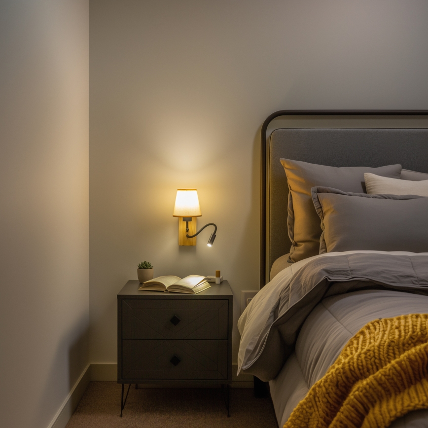Brilagi - LED Lankstus sieninis šviestuvas NUBILA WOOD 1xE27/25W/230V + LED/3W ąžuolas/šviesiai rudos spalvos