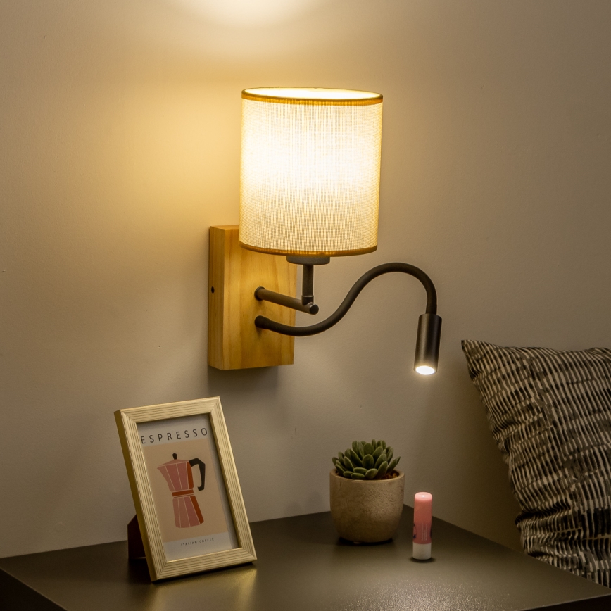 Brilagi - LED Lankstus sieninis šviestuvas NUBILA WOOD 1xE27/25W/230V + LED/3W ąžuolas/šviesiai rudos spalvos
