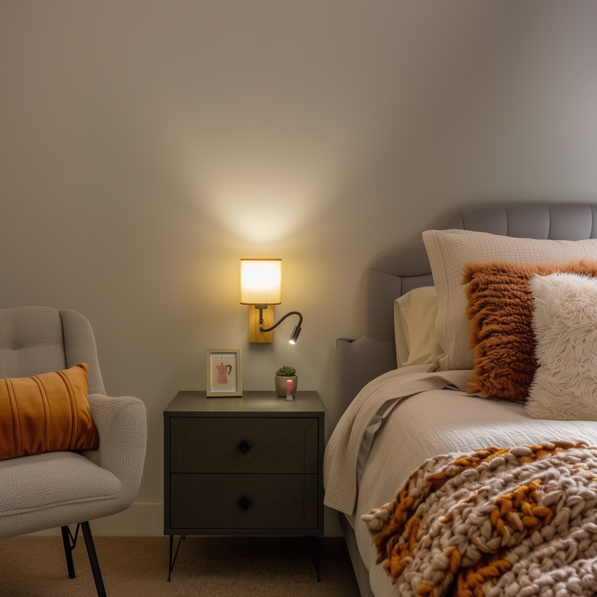 Brilagi - LED Lankstus sieninis šviestuvas NUBILA WOOD 1xE27/25W/230V + LED/3W ąžuolas/šviesiai rudos spalvos