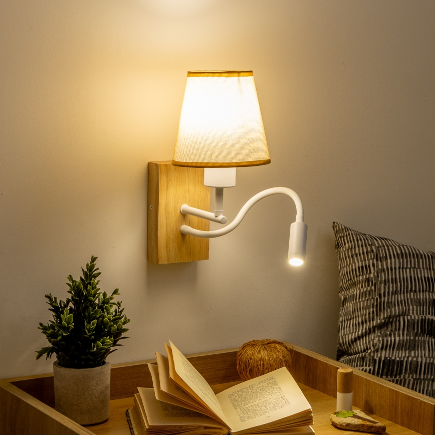 Brilagi - LED Lankstus sieninis šviestuvas NUBILA WOOD 1xE27/25W/230V + LED/3W ąžuolas/šviesiai rudos spalvos