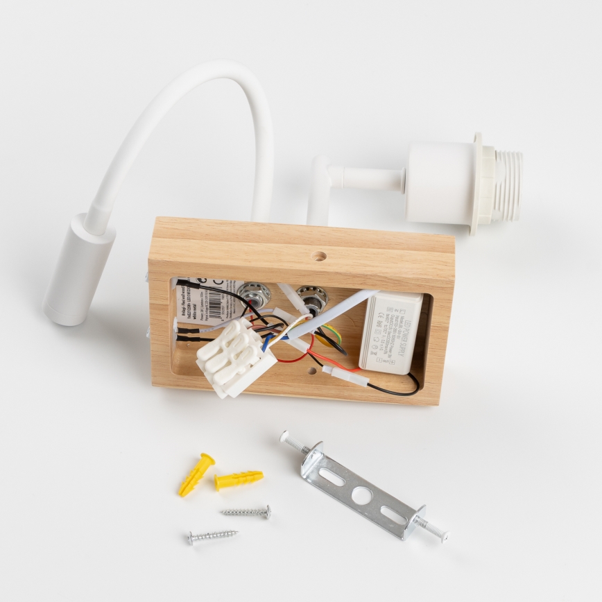 Brilagi - LED Lankstus sieninis šviestuvas NUBILA WOOD 1xE27/25W/230V + LED/3W ąžuolas/šviesiai rudos spalvos