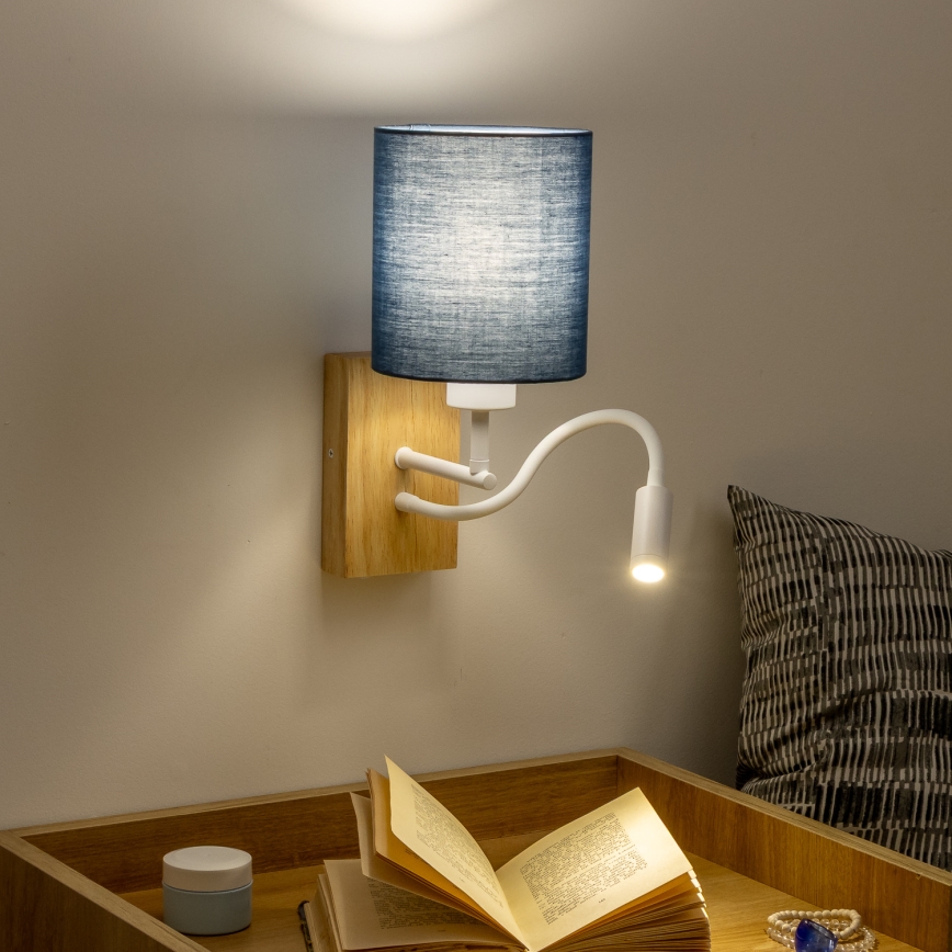 Brilagi - LED Lankstus sieninis šviestuvas NUBILA WOOD 1xE27/25W/230V + LED/3W ąžuolas/tamsiai mėlyna