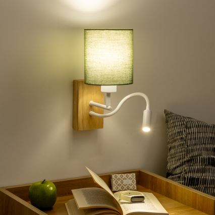 Brilagi - LED Lankstus sieninis šviestuvas NUBILA WOOD 1xE27/25W/230V + LED/3W ąžuolas/žalia