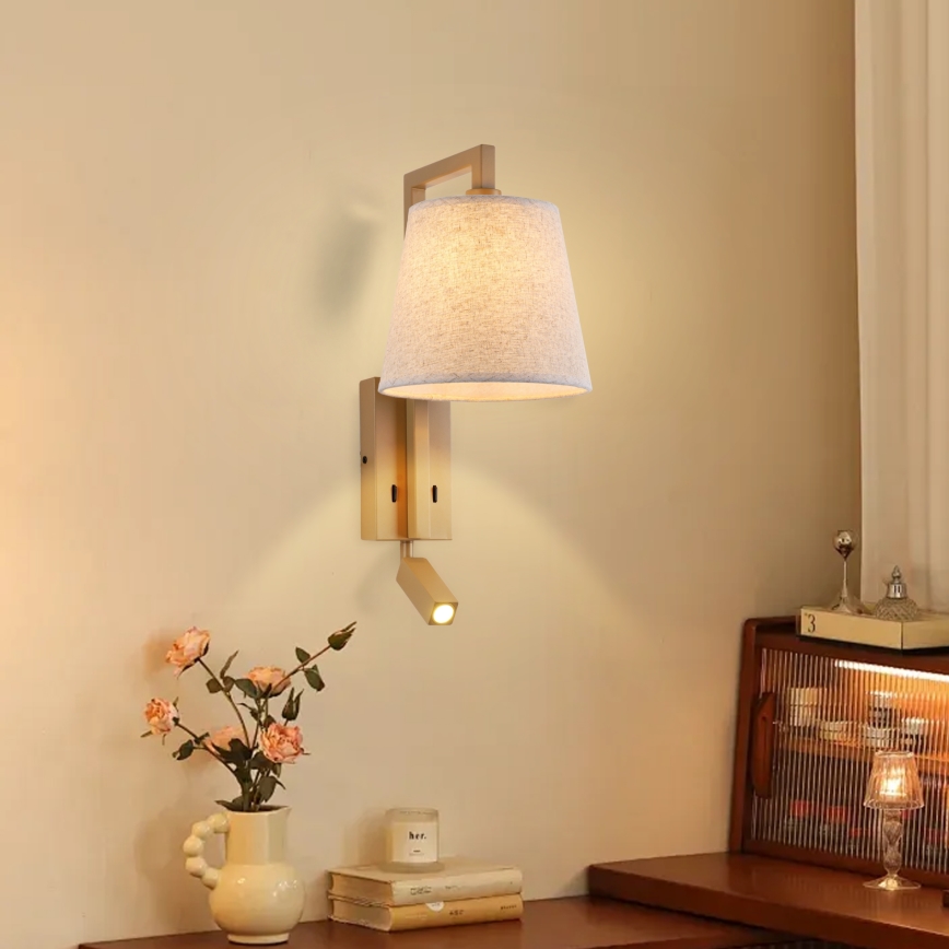 Brilagi - LED sieninis šviestuvas RAYAS 1xE14/40W/230V + LED/3W linas/smėlio spalva