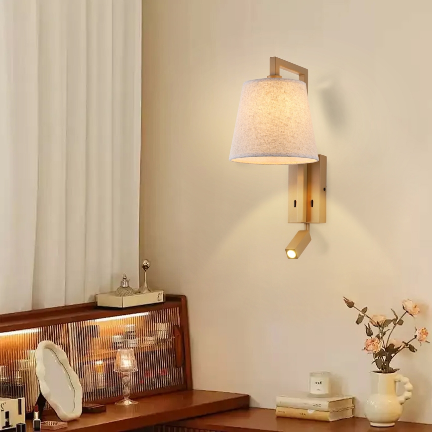 Brilagi - LED sieninis šviestuvas RAYAS 1xE14/40W/230V + LED/3W linas/smėlio spalva