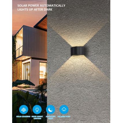 Brilagi - LED sieninis šviestuvas su jutikliu, įkraunamas saulės energija SOLAR CUBE LED/2W/3,2V 1300 mAh IP54