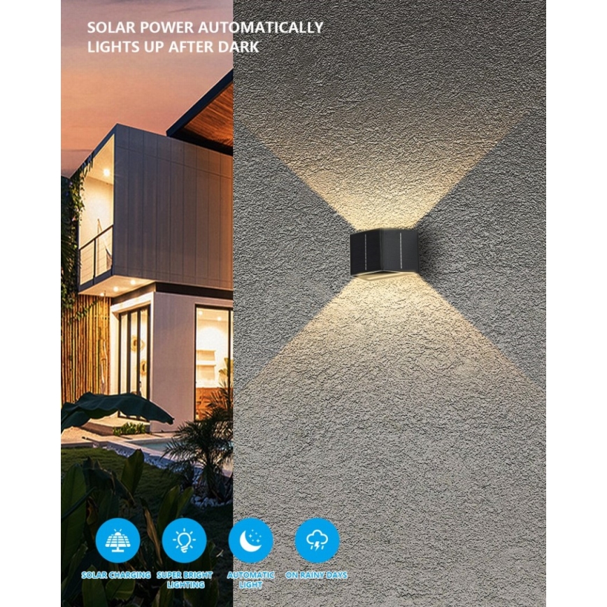Brilagi - LED sieninis šviestuvas su jutikliu, įkraunamas saulės energija SOLAR CUBE LED/2W/3,2V 1300 mAh IP54