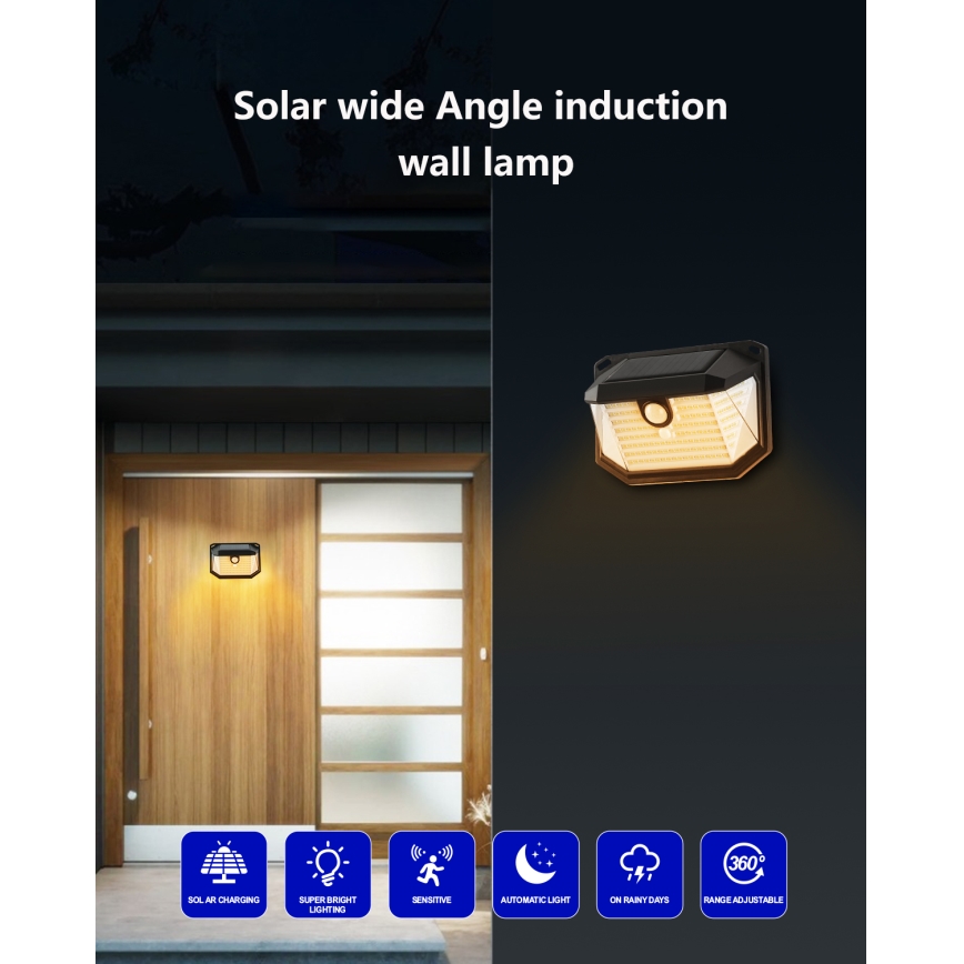 Brilagi - LED sieninis šviestuvas su jutikliu, įkraunamas saulės energija WALLIE LED/4W/5,5V 1200 mAh 3000K IP65