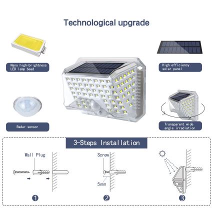 Brilagi - LED sieninis šviestuvas su jutikliu, įkraunamas saulės energija WALLIE LED/4W/5,5V 1200 mAh 6500K IP64 sidabras