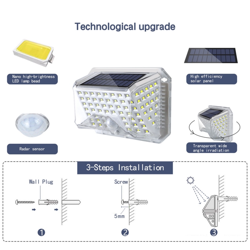 Brilagi - LED sieninis šviestuvas su jutikliu, įkraunamas saulės energija WALLIE LED/4W/5,5V 1200 mAh 6500K IP64 sidabras
