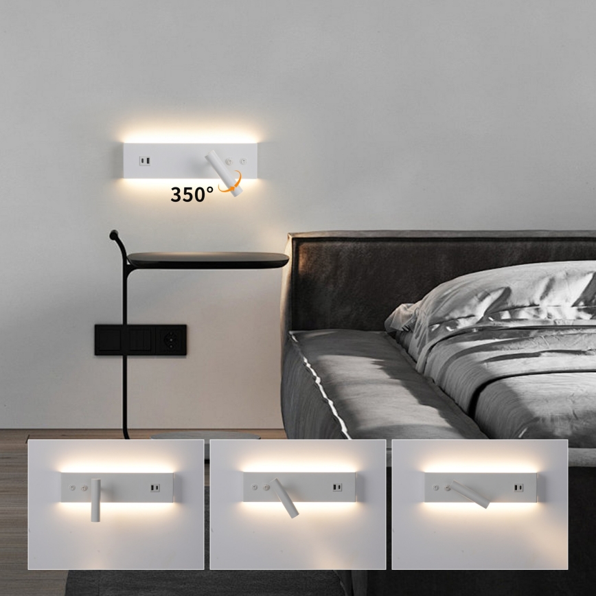 Brilagi - LED sieninis taškinis šviestuvas su USB jungtimi NOCTIS LED/3W/230V + LED/9W baltas