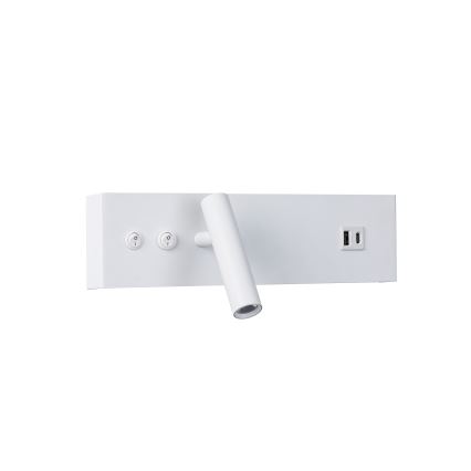 Brilagi - LED sieninis taškinis šviestuvas su USB jungtimi NOCTIS LED/3W/230V + LED/9W baltas