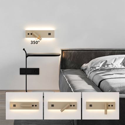 Brilagi - LED sieninis taškinis šviestuvas su USB prievadu NOCTIS LED/3W/230V + LED/9W smėlio spalvos