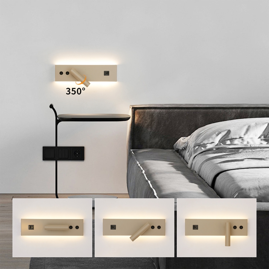 Brilagi - LED sieninis taškinis šviestuvas su USB prievadu NOCTIS LED/3W/230V + LED/9W smėlio spalvos