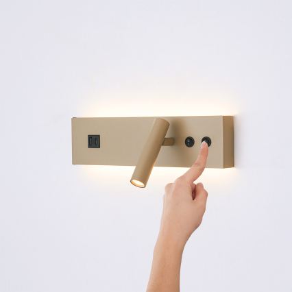 Brilagi - LED sieninis taškinis šviestuvas su USB prievadu NOCTIS LED/3W/230V + LED/9W smėlio spalvos