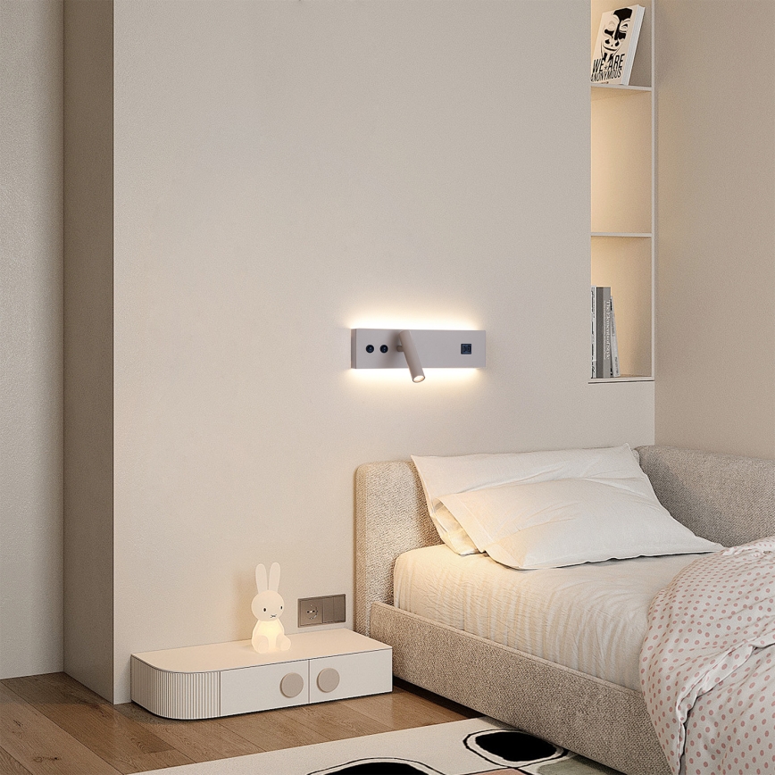 Brilagi - LED sieninis taškinis šviestuvas su USB prievadu NOCTIS LED/3W/230V + LED/9W smėlio spalvos